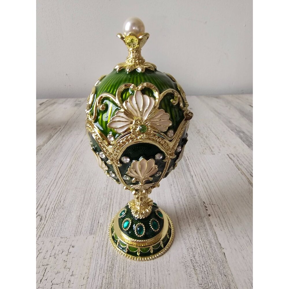 Petroika larissa toscano Jeweled egg hinged trinket box jewelry rhinestone gold‎